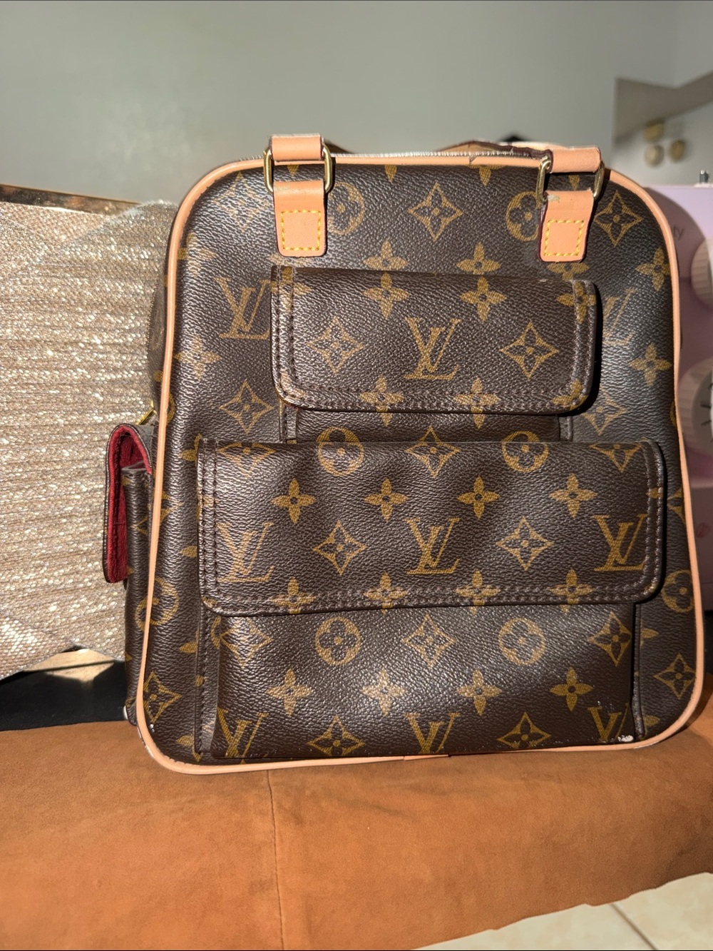 Louis Vuitton Brown Monogram Bag with Tan Trim - serial #M51161 needs TLC